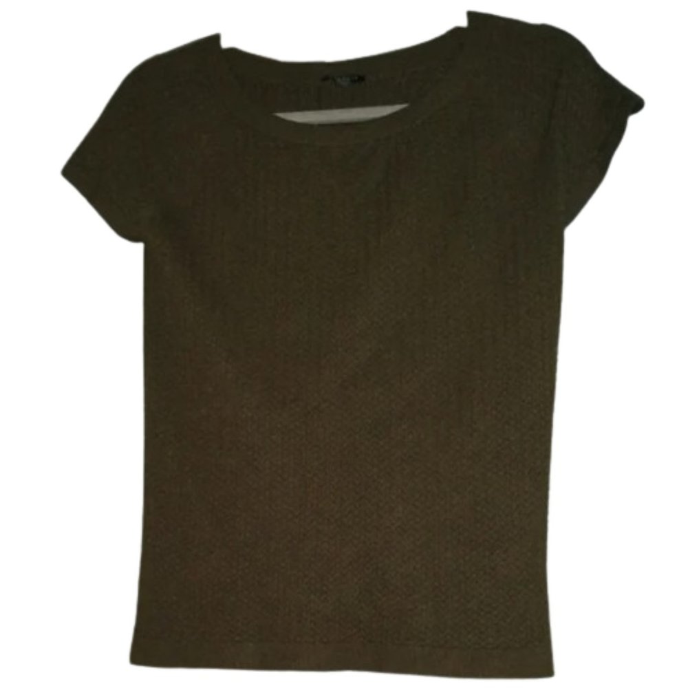 Pointelle Talbots Olive Green Knit Cap Sleeve Stretch Sweater Top S M Stretchy